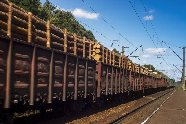 Vista panorámica del tren mixto de mercancías dentro del paisaje rural —  Fotos de Stock