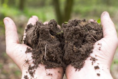 Çiftçi silah toprakta. Makro resim seçici odak ile.
