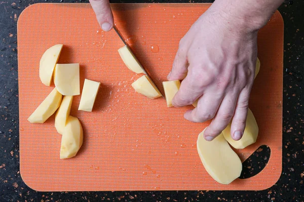 One Potato Peeled Kitchen Knife — Stock Photo, Image