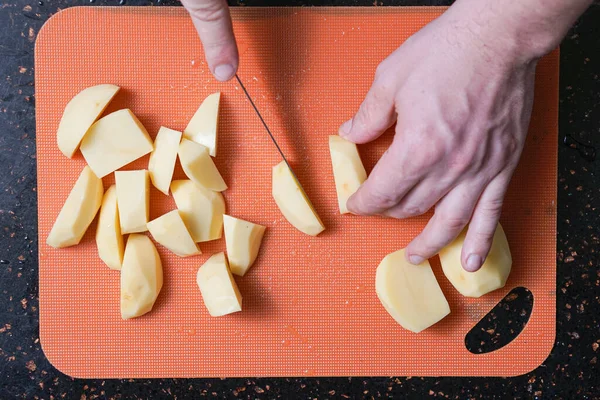 One Potato Peeled Kitchen Knife — Stock Photo, Image