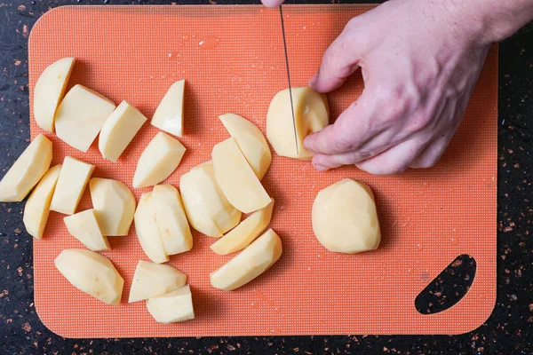 One Potato Peeled Kitchen Knife — Stock Photo, Image