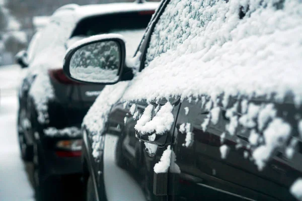 Formation New Cars Covered Snow — Φωτογραφία Αρχείου