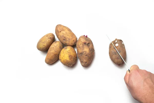 Potatoes White Table Next Rotten Potatoes Separately — Stock Photo, Image