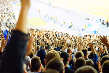 Bir futbol maçında tribünlerde kutluyor fan