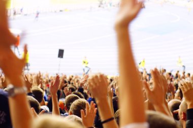 Bir futbol maçında tribünlerde kutluyor fan
