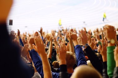 Bir futbol maçında tribünlerde kutluyor fan