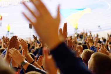 Bir futbol maçında tribünlerde kutluyor fan