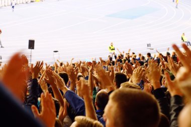 Bir futbol maçında tribünlerde kutluyor fan