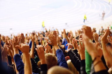 Bir futbol maçında tribünlerde kutluyor fan