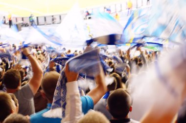 Bir futbol maçında tribünlerde kutluyor fan