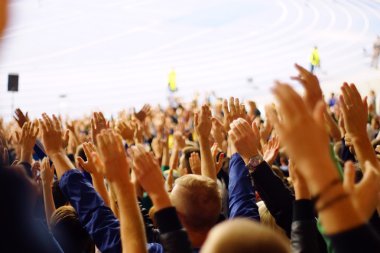 Bir futbol maçında tribünlerde kutluyor fan