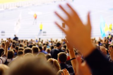 Bir futbol maçında tribünlerde kutluyor fan