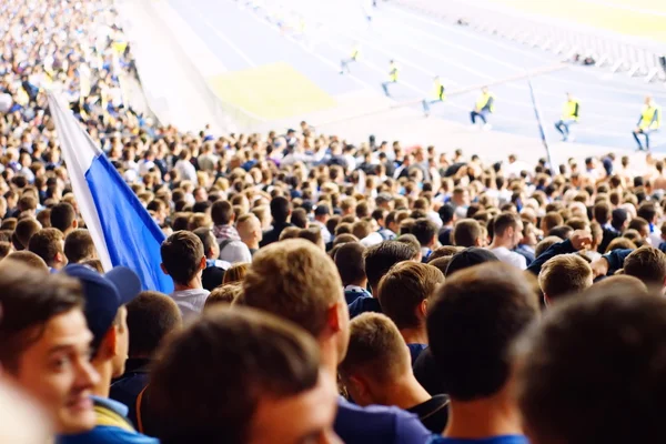 Fã comemorando nas arquibancadas em um jogo de futebol — Fotografia de Stock