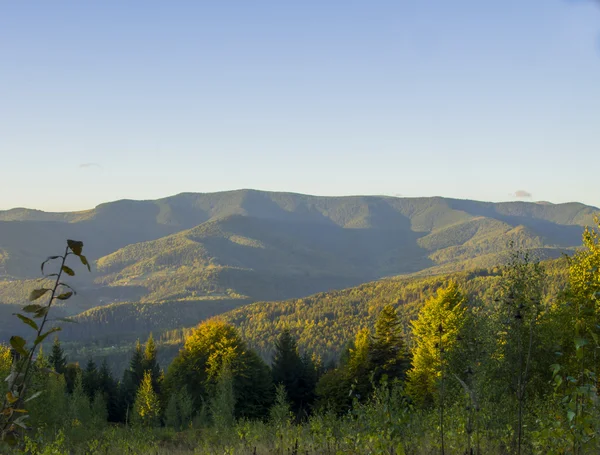 Otoño Vista de las montañas de los Cárpatos de Ucrania , — Foto de Stock