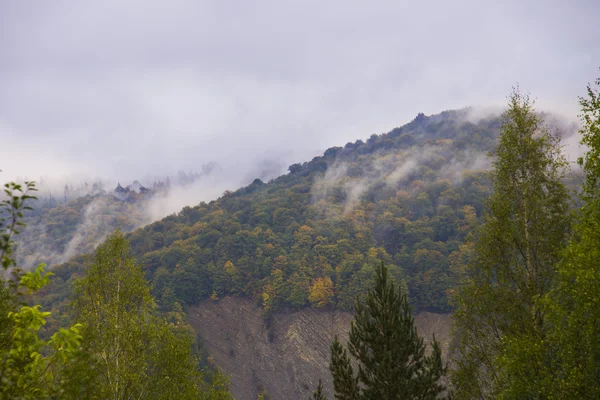 Névoa de outono. Aldeia montesa. Cárpatos, Ucrânia, Europa — Fotografia de Stock