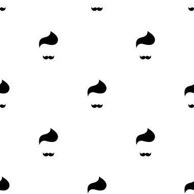 Beyaz arka planda beyefendi olan kusursuz bir desen. Bıyıklı ve şık saçlı bir adamın silueti. Siyah basit bir süs. Vektör düz çizim. Berber baskısı. Hippi, kuaför..