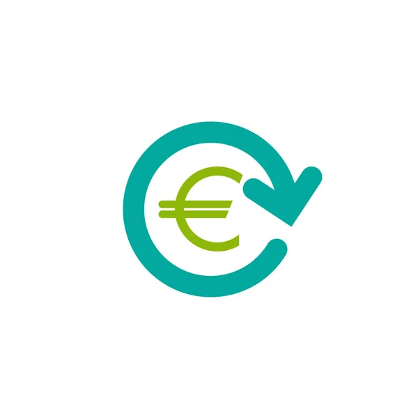 Blå Runda Pil Med Grön Euro Platt Ikon Isolerad Vitt — Stock vektor