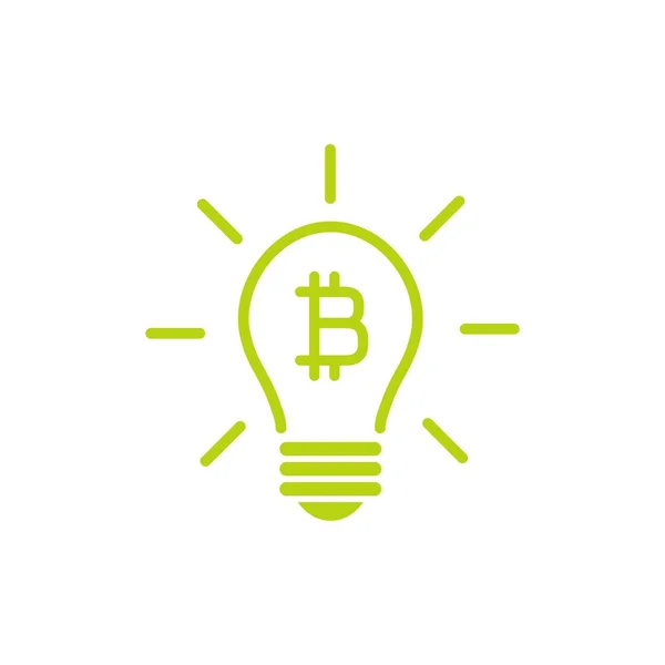 Green Bulb Rays Bitcoin Sign Flat Icon Isolated White Electric — Stock Vector