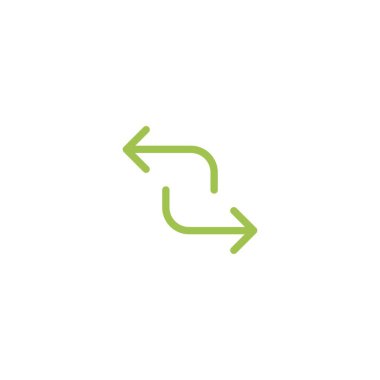 Yenile, tekrar et, işlem simgesi. Beyaza izole edilmiş iki karşıt yeşil ok. Düz simge. Takas simgesi. İnternet ve yazılım arayüzleri için iyi. Flip flop resim grafiği.