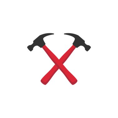 Kızıl haçlı marangoz çekiçleri. Tamirci, çilingir, tamir ve bakım için pençe çekici. Düz simge beyazda izole edildi. Vektör illüstrasyonu.