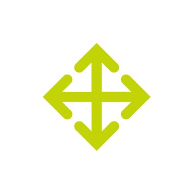 Merkezden dört yuvarlak ok görünüyor. Zeytin yeşili Ok simgesini genişlet. Outward Directions simgesi. Vektör çizimi. Beyazda izole edilmiş. Düzenle, genişlet düğmesi