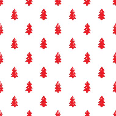 Kırmızı pejmürde el beyaz arka plana köknar ağaçları çizdi. Pürüzsüz, ladin rengi kış desenli. Noel ormanı süsü boyamak. kumaş ya da kağıda yazdırmak için basit bayram dokusu.