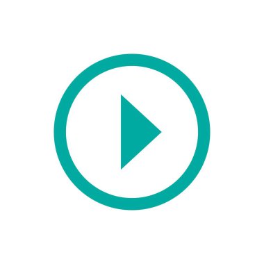 Mavi çemberde ikonu çal. Film ya da ortam simgesi düz. Düğme. Yeşil resim beyaz arka planda izole edildi. Vektör illüstrasyonu.