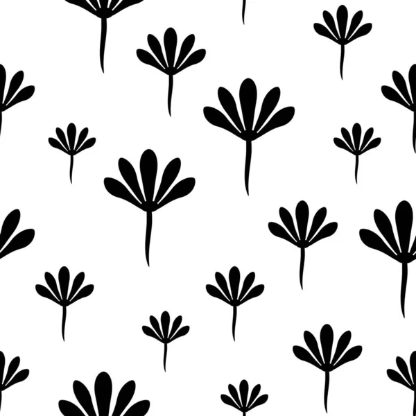 Çiçeksiz Desenli Siyah Eli Çizilmiş Çiçekler Beyaz Arka Plan Dallı — Stok Vektör