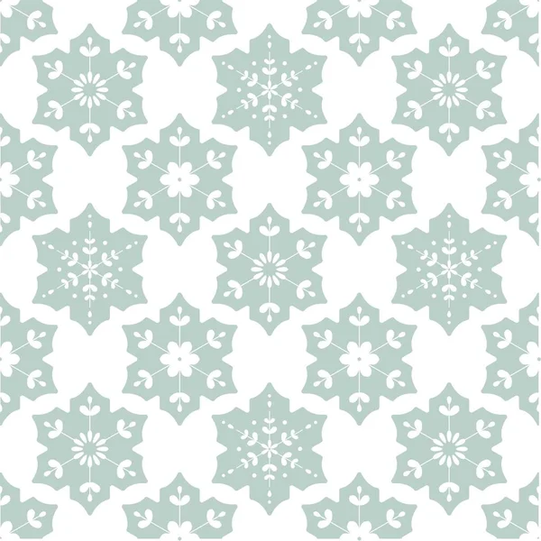 Winternahtloses Muster Mit Flachen Puderblauen Schneeflocken Auf Weißem Hintergrund Neujahrskulisse — Stockvektor