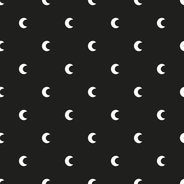 Beyaz yarım ay ile kusursuz desen, koyu mavi arka planda hilal. Etnik kökenli. Geometrik dikişsiz doku. Basit vektör illüstrasyonu.