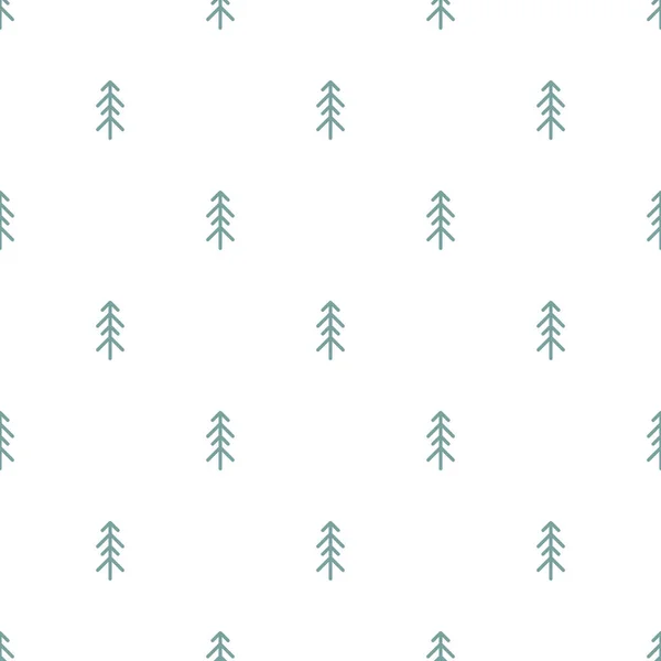 Niebieski Ornament Jodłami Liniowymi Płatkami Śniegu Białym Tle Leśna Zamieć — Wektor stockowy