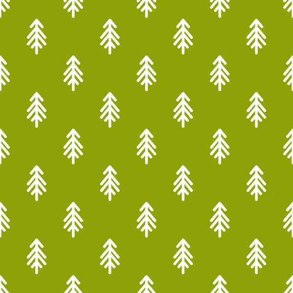 緑の背景に白い線のモミの木 フォレスト ブリザード スプルースでシームレスな冬のパターン クリスマス ベクトルの飾り 布や紙に印刷するための休日のシンプルなテクスチャ — ストックベクタ