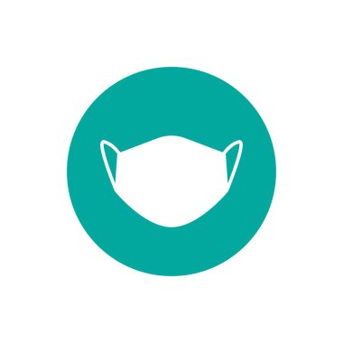 Mavi çemberdeki beyaz düz tıbbi maske beyaza izole edilmiş. Karantina sembolü. Ağız koruması, virüs koruması, zehirli hava solunum cihazı. cerrahi maske