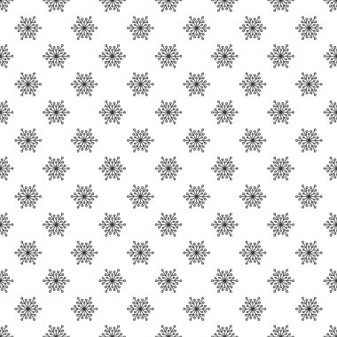 Beyaz arka planda düz gri kar taneleri olan kışın pürüzsüz deseni. Yeni yıl arkaplanı. Kumaş, tekstil, ambalaj kağıdı, kart, davetiye, duvar kağıdı için vektör Noel arka planı.