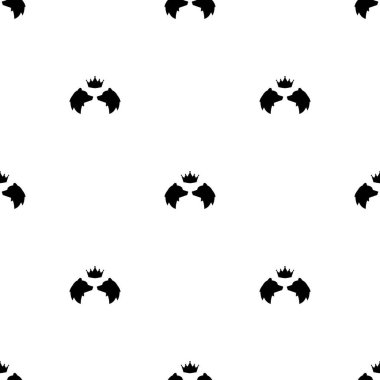 Kusursuz kış deseni, kraliyet tacıyla siyah ayı başları. Beyaz arka planda vektör yassı hayvan süsü. Sihirli, peri masalı kış dokusu. vahşi, güç, doğa, kış süsü.