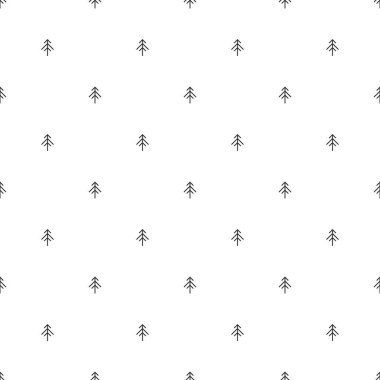 Beyaz arka planda siyah çizgili köknar ağaçları. Orman tipi. Pürüzsüz kış deseni ve ladin. Noel vektör süsü. kumaş ya da kağıda yazdırmak için basit bayram dokusu.