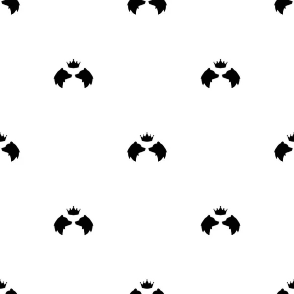 Motif Hivernal Sans Couture Avec Têtes Ours Noires Avec Couronne — Image vectorielle