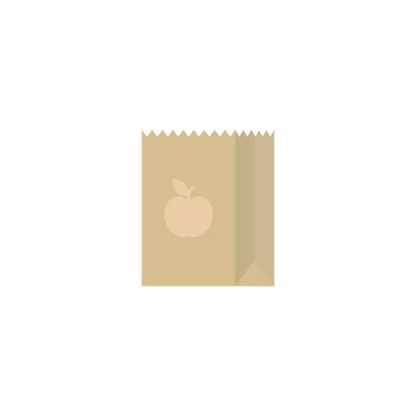 棕色空购物袋 上面有苹果标识 白色上的扁平图标 矢量图解 产品或食物的生态包装循环再用 — 图库矢量图片