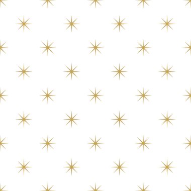 Altın yıldızlı kusursuz şirin desenler ya da beyaz arka planda parıltılar. Vektör çizimi. Sihirli havai fişekler. Parlak Stardust geçmişi. Takımyıldız.