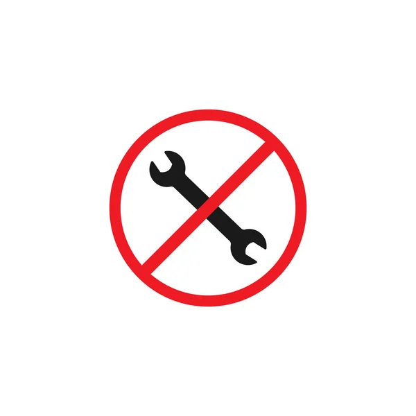 禁止修理ベクトルアイコン 赤い十字丸の中の黒いスパナーかレンチ 危険平面標識 — ストックベクタ