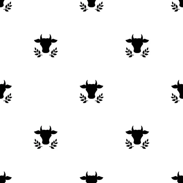 Ornement Sans Couture Avec Motif Tête Vache Animal Ferme Boeuf — Image vectorielle