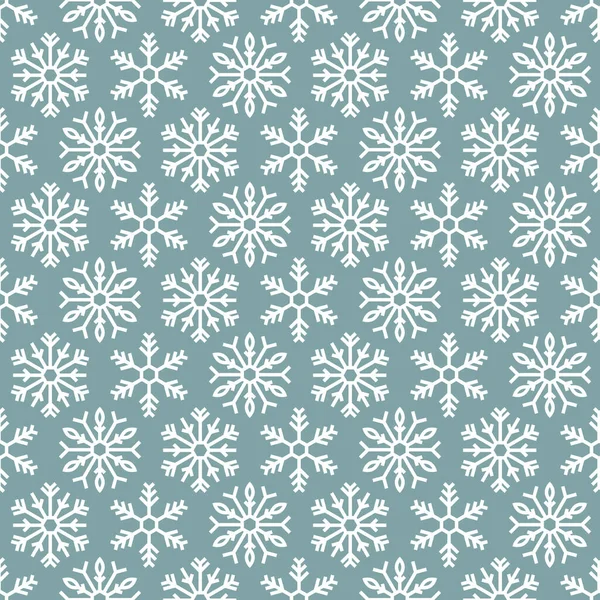 青い背景に白い雪片と冬のシームレスなパターン 新年の背景 ファブリック テキスタイル 包装紙 カード 招待状 壁紙のためのベクトルフラット対称クリスマスオーナメント — ストックベクタ