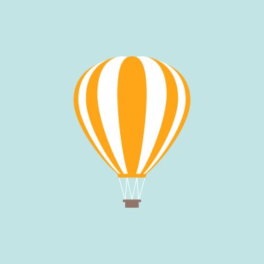 Mavi gökyüzünde uçan turuncu sıcak hava balonu. Düz çizgi film tasarımı.