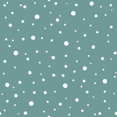 Kış kusursuz desen. Pudra mavisi arka planda düz beyaz kar noktaları olan gökyüzü. Yeni yıl arkaplanı. Kumaş, tekstil, ambalaj kağıdı, kart, davetiye, duvar kağıdı için vektör Noel arka planı.