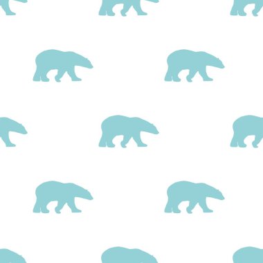 Mavi kutup ayılarının siluetleriyle kusursuz kış deseni. Beyaz arka planda vektör düz Noel süsü. kış dokusu.