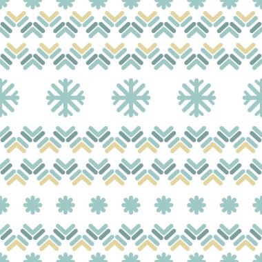 Beyaz zemin üzerinde felçler ve kar taneleri olan kusursuz bir desen. Vektör düz Noel süsü. Kış örülmüş, örülmüş doku