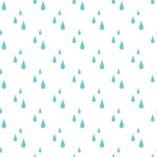 蓝色水滴在白色背景上的无缝隙饰物 雨的模式 矢量图解 卡通雨天壁纸 — 图库矢量图片