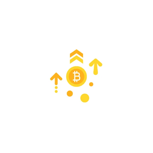Gold bitcoin sign and up arrows. Flat icon isolated on white. Economy, finance, digital money. — Stock Vector