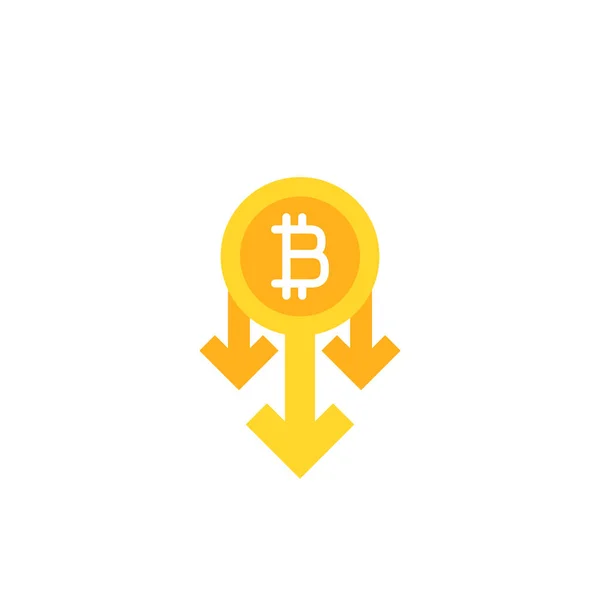 Signo Oro Bitcoin Flechas Hacia Abajo Icono Plano Aislado Blanco — Vector de stock