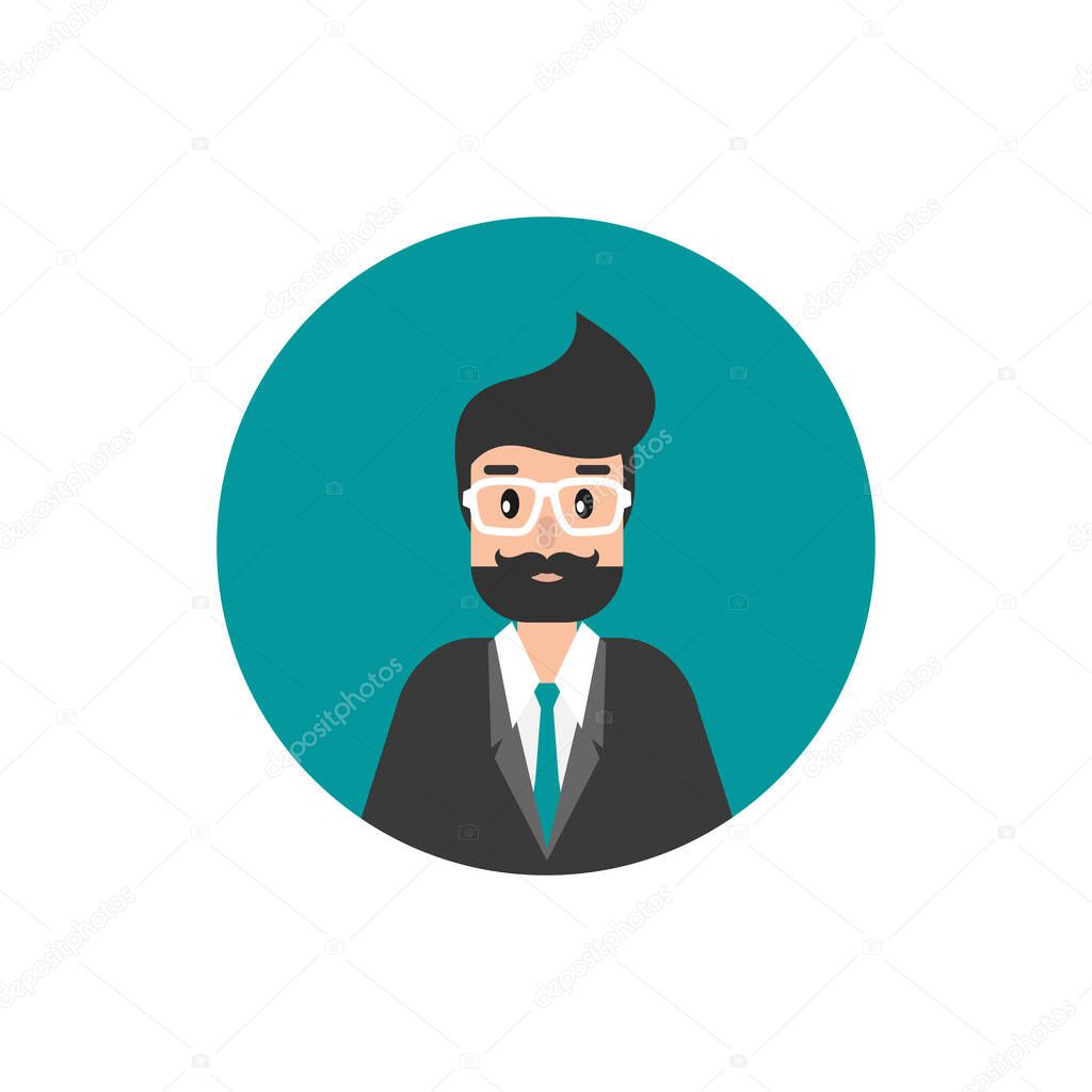 Man attorney avatar in blue circle. flat vector illustration on white background. Law consulting, juridical help online. Lawyer advice in internet. legal proceedings